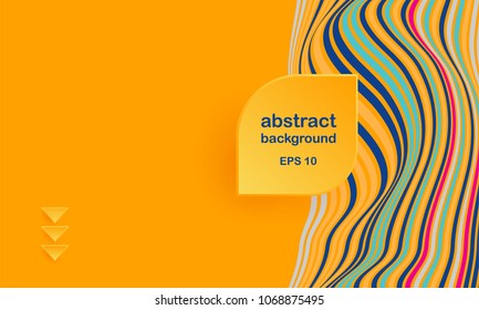 Diseño de textura de fondo abstracto vectorial, afiche brillante, fondo amarillo banner, rayas y formas rosas y azules. Líneas onduladas de ilusión, cebra iridiscente.