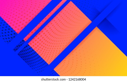 Vector abstract background texture design, bright poster, banner yellow background, pink and blue stripes and shapes.