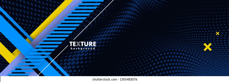 Vector abstract background texture design, bright poster, banner dark blue background, blue and yellow stripes and shapes. Slide for presentation, poster, material design, hipster style.