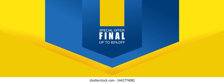Vector abstract background texture  Sale banner template design, bright poster. Big sale special offer. banner yellow background, pink and blue stripes and shapes.