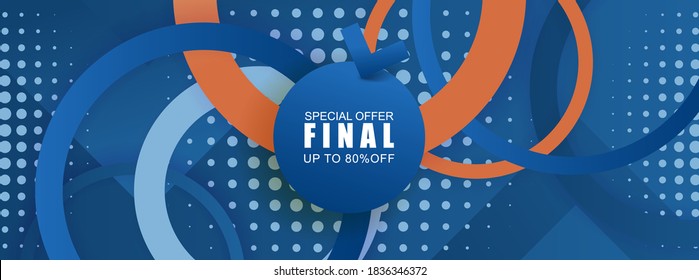 Vector abstract background texture  Sale banner template design, bright poster. Big sale special offer. Banner blue background, stripes and circles blue shapes.