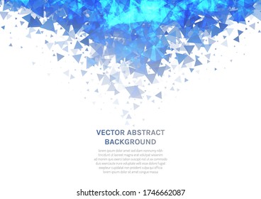 Vector abstract background with a texture of triangles. Geometric dance of figures in the air. Flashes of neon ice floes. Space for text.