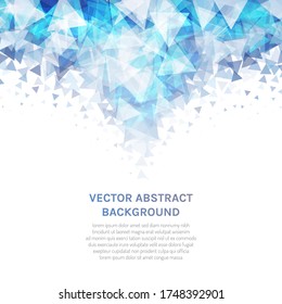 Vector abstract background with a texture of triangles. Geometric dance of figures in the air. Flashes of neon ice floes. Space for text.