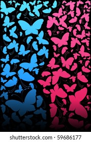 Vector abstract background with tropical butterflies
