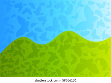 Vector abstract background with tropical butterflies