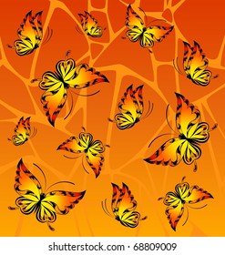 Vector abstract background with tropical butterflies