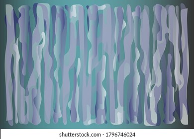 Vector abstract background in turquoise colors. Plastic semi-transparent shapes with a lilac-gray gradient fill against a turquoise gradient background.