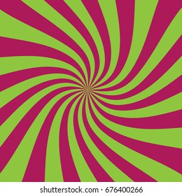 Vector abstract background. Twisted bands, rays. Green and pink.Eps10.