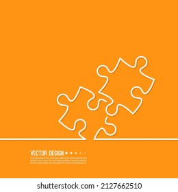 Vector abstract background with two jigsaw puzzle pieces connected together. Continuous line icon. 