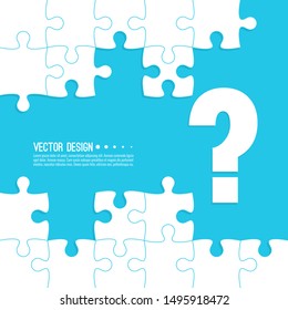 Vector abstract background with unfinished jigsaw puzzle pieces. Question mark symbol. Problem solving concept.