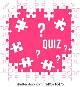 Vector abstract background with unfinished jigsaw puzzle pieces. Question mark and quiz  symbol. Problem solving concept.