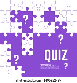 Vector abstract background with unfinished jigsaw puzzle pieces. Question mark and quiz  symbol. Problem solving concept.