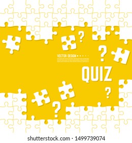 Vector abstract background with unfinished jigsaw puzzle pieces. Question mark and quiz  symbol. Problem solving concept.
