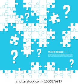 Vector abstract background with unfinished jigsaw puzzle pieces. Question mark and symbol. Problem solving concept.