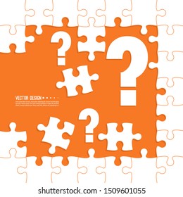 Vector abstract background with unfinished jigsaw puzzle pieces. Question mark symbol. Problem solving concept.