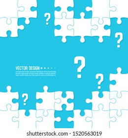 Vector abstract background with unfinished jigsaw puzzle pieces. Question mark and symbol. Problem solving concept.