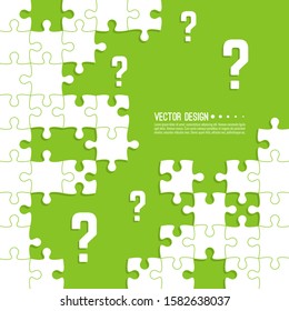 Vector abstract background with unfinished jigsaw puzzle pieces. Question mark and symbol. Problem solving concept.