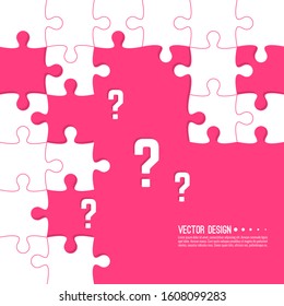 Vector abstract background with unfinished jigsaw puzzle pieces. Question mark and symbol. Problem solving concept.