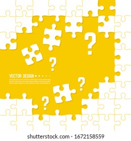 Vector abstract background with unfinished jigsaw puzzle pieces. Question mark and symbol. Problem solving concept.