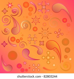 vector, abstract  background, various elements on a red and orange