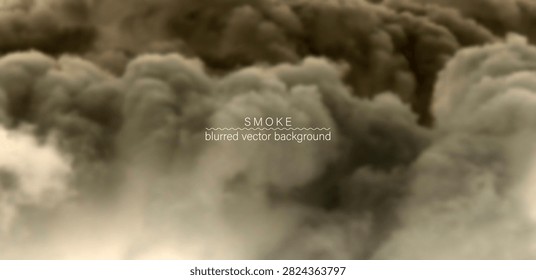 Vector abstract background, voluminous clouds of gray smoke. Soft, blurred contours of light haze. Layout, cover or design element. Cumulus ash clouds. Blurry wallpaper. Eruption gases. Dark sky