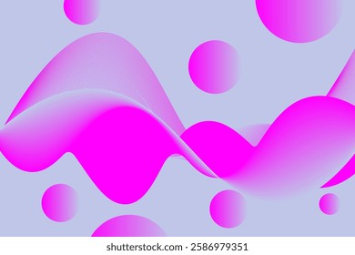 Vector abstract background. Wallpaper in blue and pink gradient colors. Abstract waves on a blue background complemented by spherical objects.