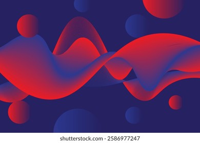 Vector abstract background. Wallpaper in gradient colors from blue to red. Abstract waves on a blue background complemented by geometric objects.