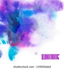 Vector abstract background. Watercolor splash has drawn manually blue, lilac tones.The place for the text. The abstract watercolor background painted manually. A watercolor spot in a vector. 