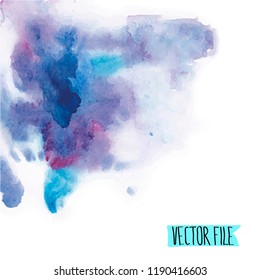 Vector abstract background. Watercolor splash has drawn manually blue, lilac tones.The place for the text. The abstract watercolor background painted manually. A watercolor spot in a vector.