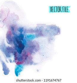 Vector abstract background. Watercolor splash has drawn manually blue, lilac tones.The place for the text. The abstract watercolor background painted manually. A watercolor spot in a vector. 