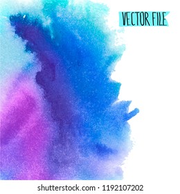 Vector abstract background. Watercolor splash has drawn manually blue, lilac tones.The place for the text. The abstract watercolor background painted manually. A watercolor spot in a vector.