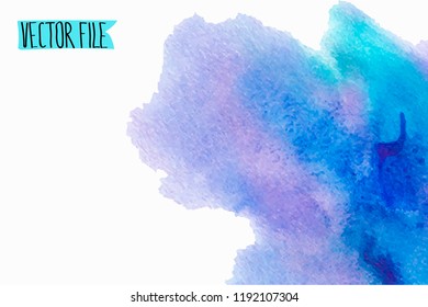 Vector abstract background. Watercolor splash has drawn manually blue, lilac tones.The place for the text. The abstract watercolor background painted manually. A watercolor spot in a vector. 