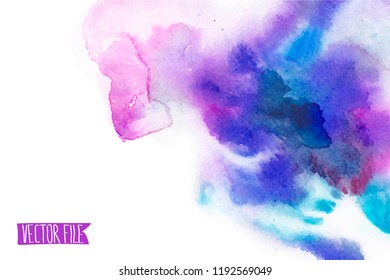 Vector abstract background. Watercolor splash has drawn manually blue, lilac tones.The place for the text. The abstract watercolor background painted manually. A watercolor spot in a vector. 