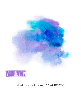 Vector abstract background. Watercolor splash has drawn manually blue, lilac tones.The place for the text. The abstract watercolor background painted manually. A watercolor spot in a vector. 