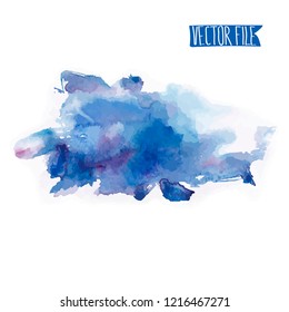 Vector abstract background. Watercolor splash has drawn manually blue, lilac tones.The place for the text. The abstract watercolor background painted manually. A watercolor spot in a vector. 