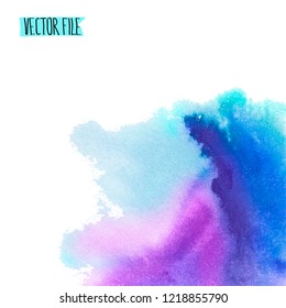 Vector abstract background. Watercolor splash has drawn manually blue, lilac tones.The place for the text. The abstract watercolor background painted manually. A watercolor spot in a vector.