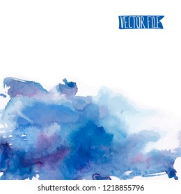 Vector abstract background. Watercolor splash has drawn manually blue, lilac tones.The place for the text. The abstract watercolor background painted manually. A watercolor spot in a vector. 