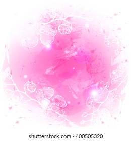 vector abstract background watercolor stylized with outline orchid branch. illustration. eps10.