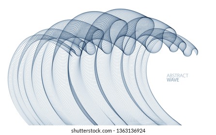 Vector abstract background with wave of flowing particles, smooth curve shape lines, transparent tulle textile on wind. 3d shape dots magic blended mesh.