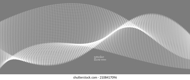 Vector abstract background with wave of flowing particles, smoke flowing grey design, smooth and soft relaxing image.