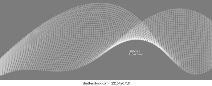 Vector abstract background with wave of flowing particles, smoke flowing grey design, smooth and soft relaxing image.