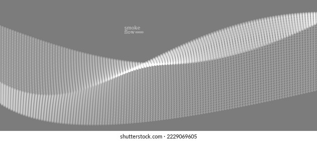 Vector abstract background with wave of flowing particles, smoke flowing grey design, smooth and soft relaxing image.