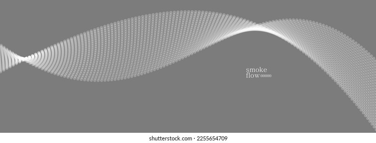 Vector abstract background with wave of flowing particles, smoke flowing grey design, smooth and soft relaxing image.