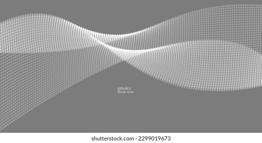 Vector abstract background with wave of flowing particles, smoke flowing grey design, smooth and soft relaxing image.