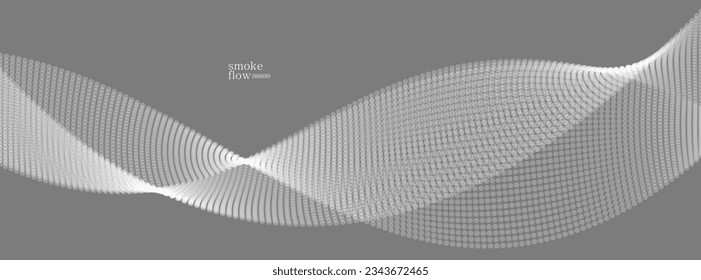 Vector abstract background with wave of flowing particles, smoke flowing grey design, smooth and soft relaxing image.