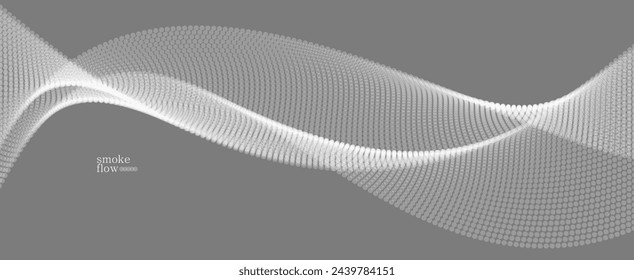 Vector abstract background with wave of flowing particles, smoke flowing grey design, smooth and soft relaxing image.
