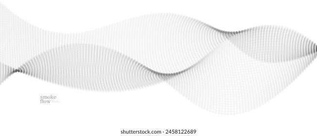 Vector abstract background with wave of flowing particles, smoke flowing light grey design, smooth and soft relaxing image.