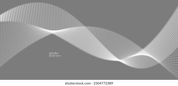 Vector abstract background with wave of flowing particles, smoke flowing grey design, smooth and soft relaxing image.