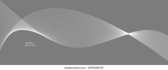 Vector abstract background with wave of flowing particles, smoke flowing grey design, smooth and soft relaxing image.