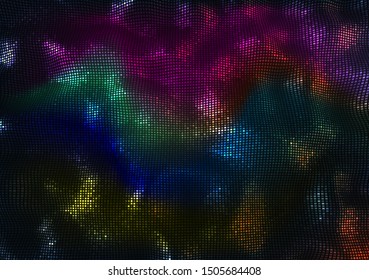 Vector abstract background. Waving and flowing shiny pixels. Color technology background. 